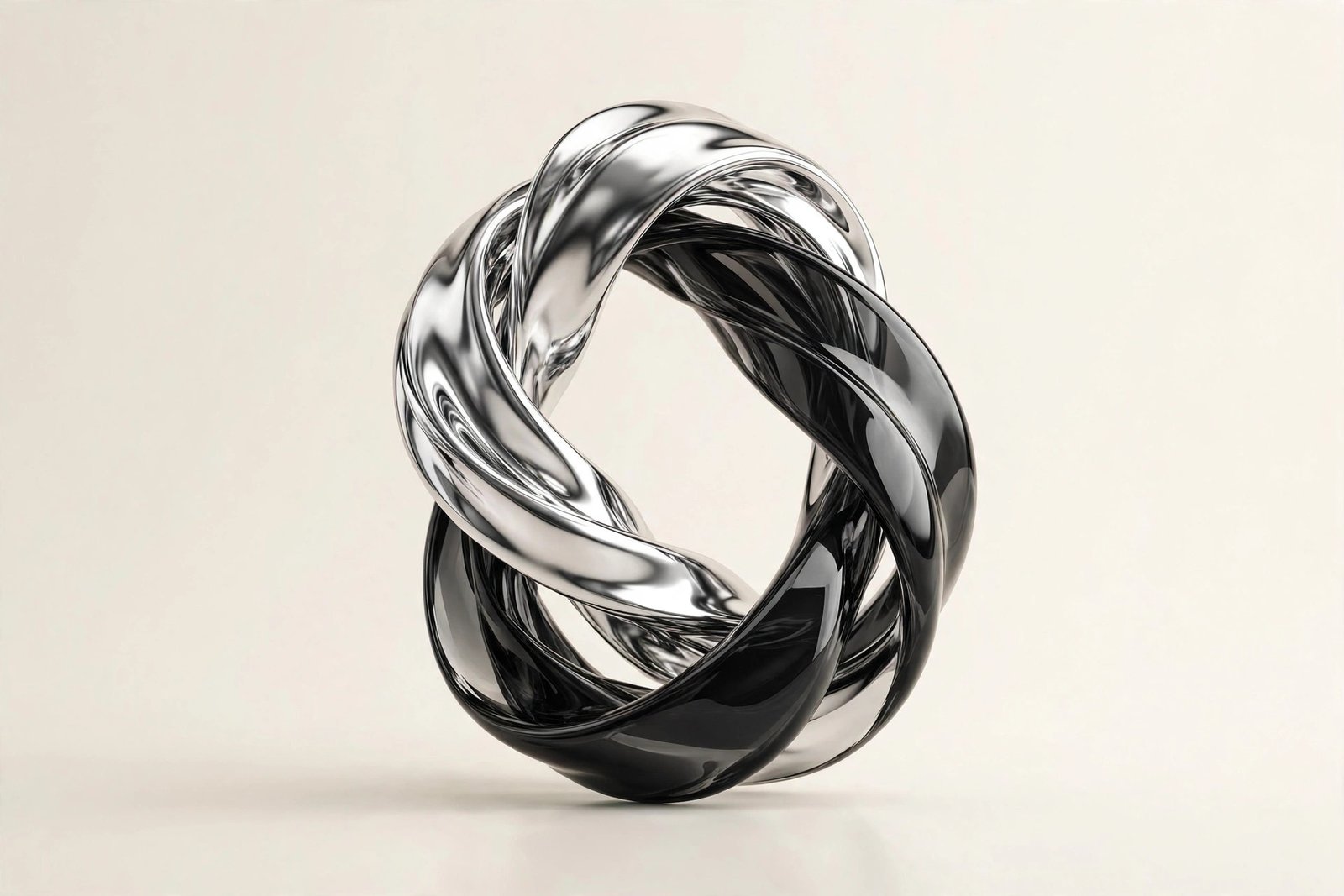 Intertwined chrome and black glass sculpture